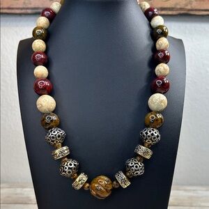 Vintage Artisan Stone and Ceramic Chunky Beaded Necklace